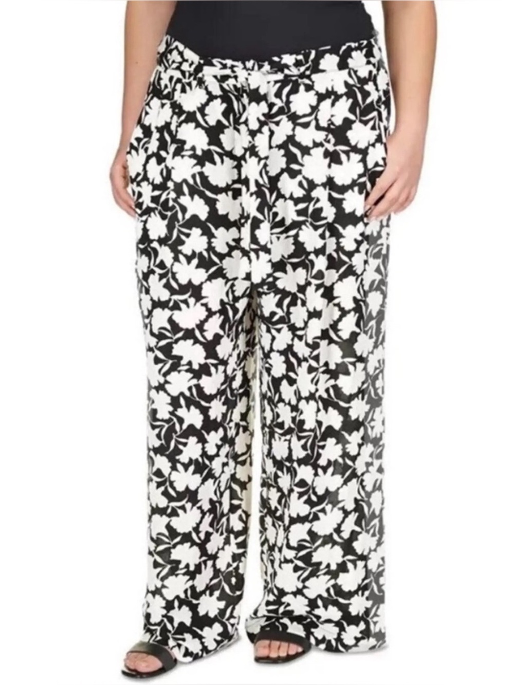 MICHAEL Michael Kors Pop Shadow Fleur Pants 20W Black White Floral